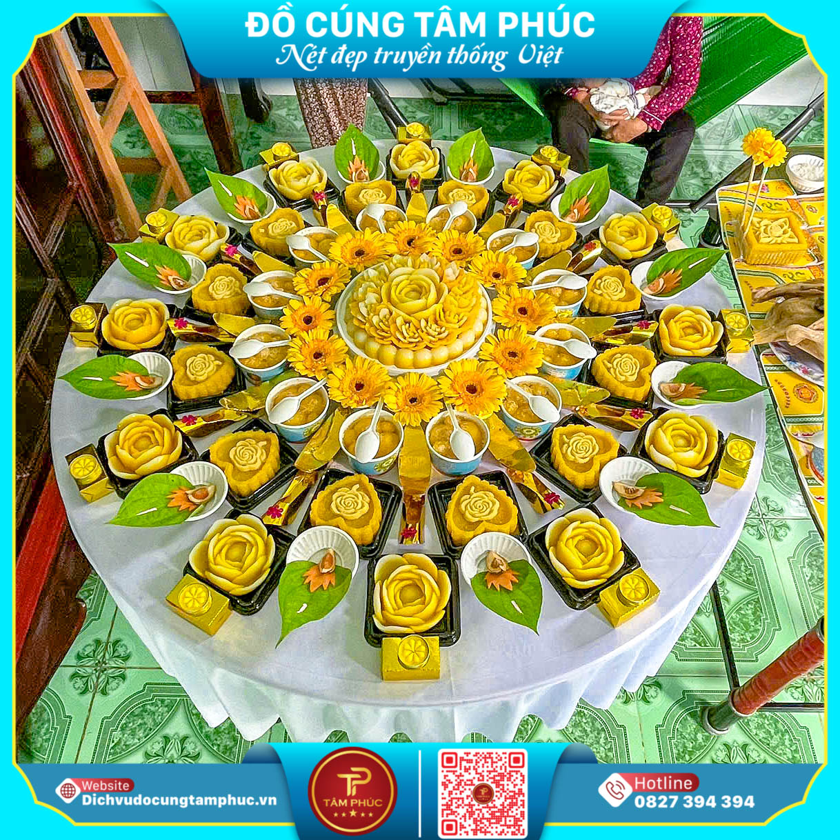 Mâm Cúng Mụ Cho Bé Tone Màu Vàng Tại Cần Thơ.